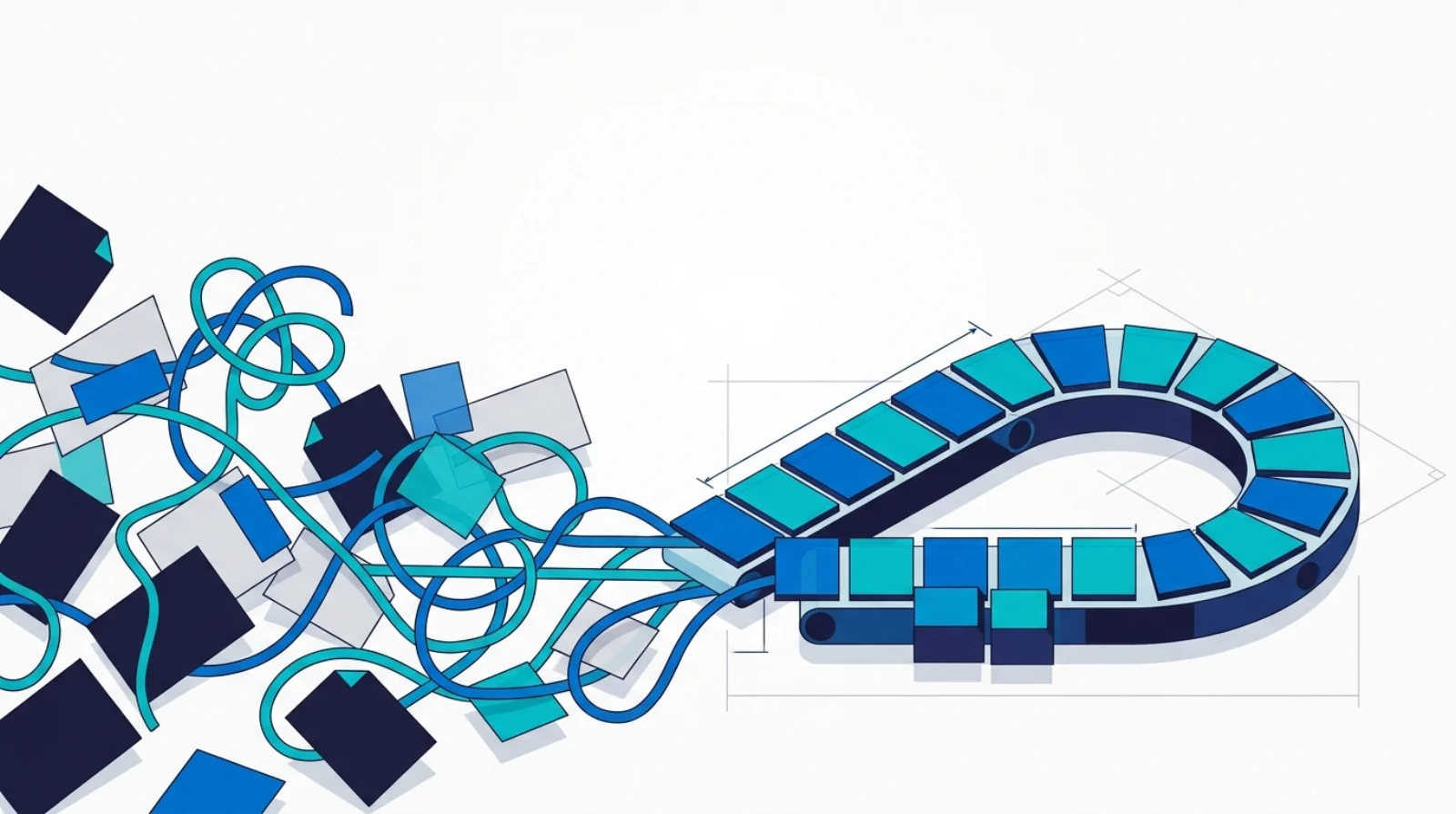 Editorial illustration of a manual spreadsheet-and-email workflow rebuilt as an AI-powered internal tool.